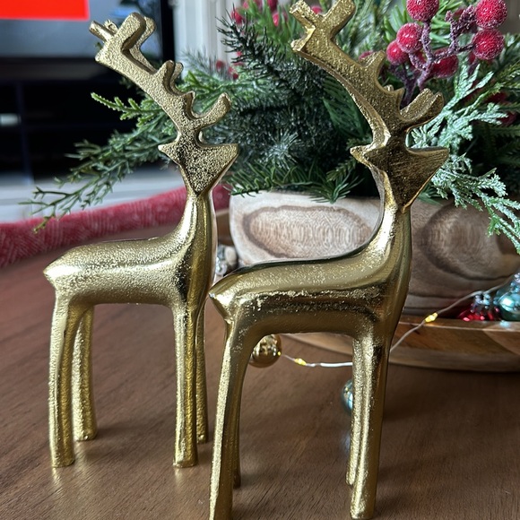 Made in India Christmas Holiday Gold Tone Reindeer Set of 2 NEW - Picture 4 of 4